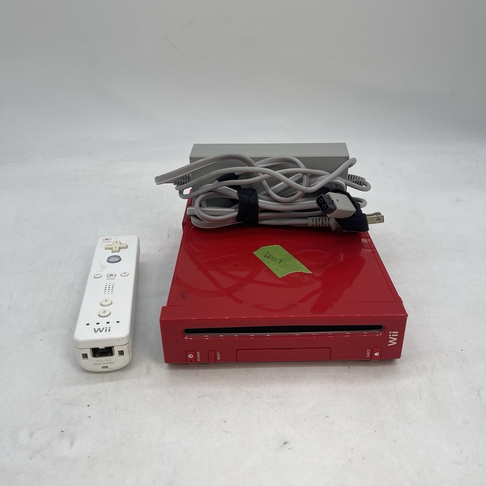 Nintendo Wii Red Console Only RVL-001 Tested Working, Wii Remote, Power Adapter